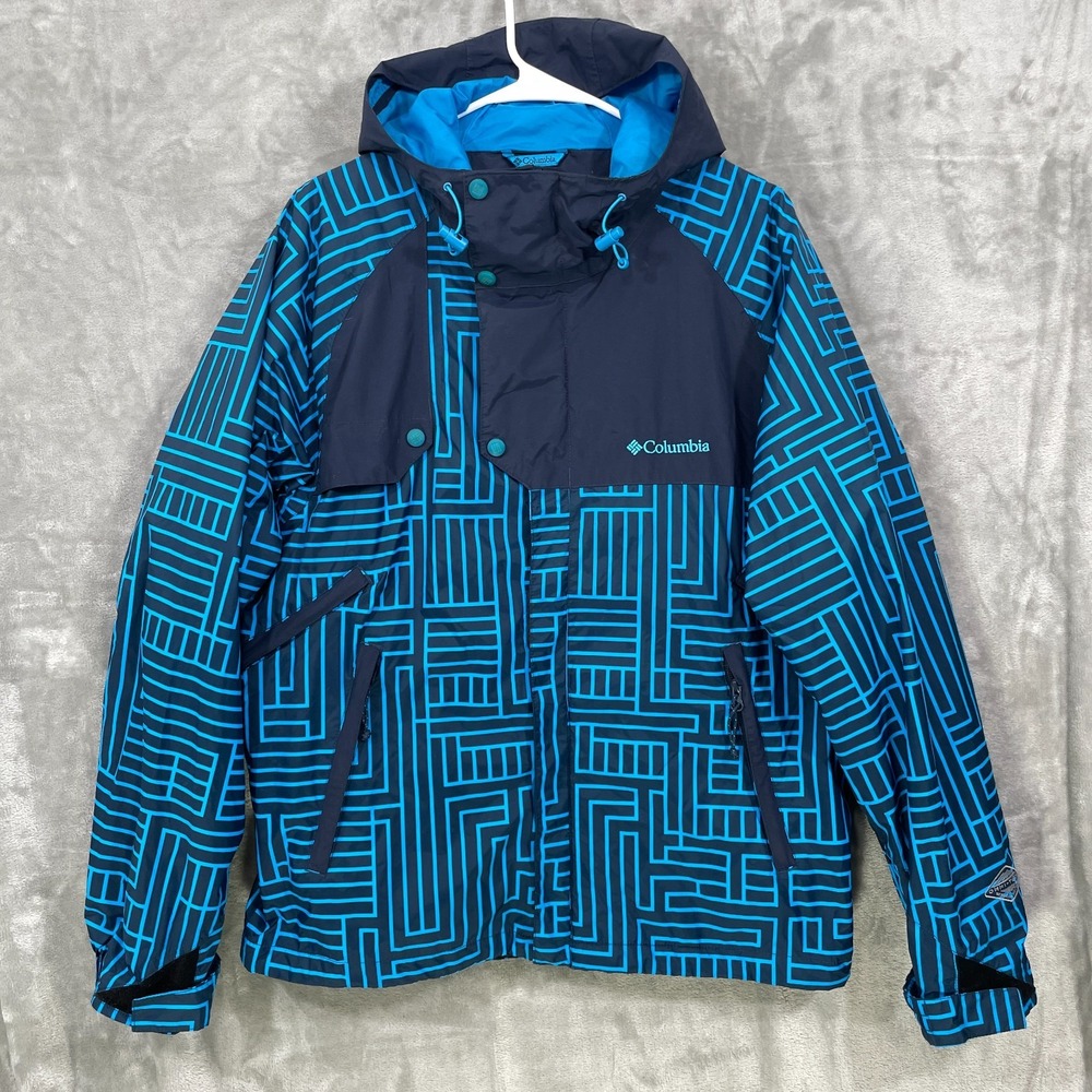 Columbia Omni Tech Mens Winter Ski Snow Jacket Size M Nylon Geometric Blue